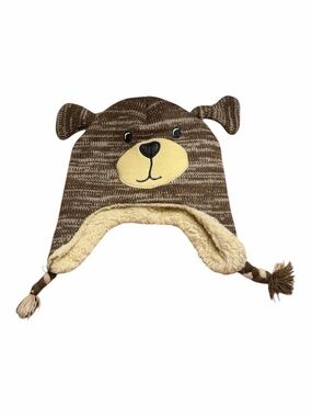 Toddler Brown Bear Knit Earflap Hat with Fleece Lining